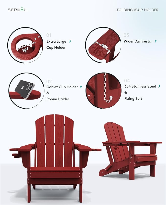 SERWALL Adirondack Chair with Cup Holders - Image 7