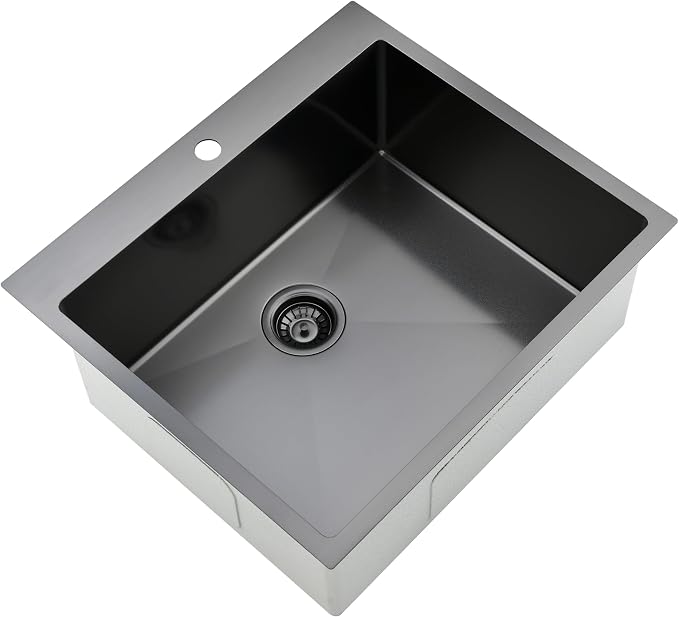 Comllen 25 x 22 Inch Drop In Black Kitchen Sink, Topmount 16 Gauge Stainless - Image 2
