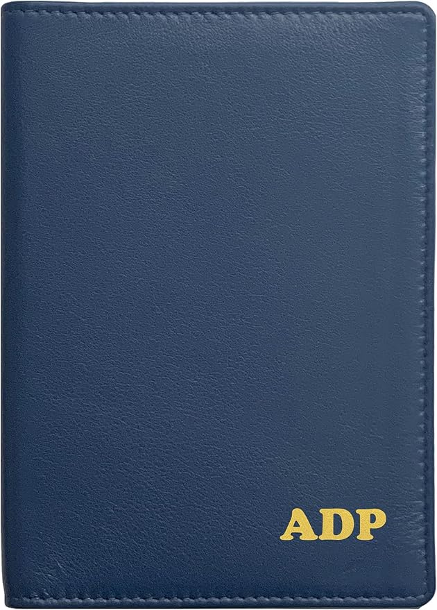 Personalized Monogrammed Navy Leather RFID Passport Wallet by 123CheapChecks
