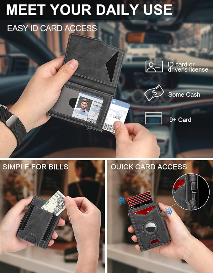 Airtag Wallet for Men, Minimalist Slim Mens Wallet Smart Pop Up Credit Card - Image 2