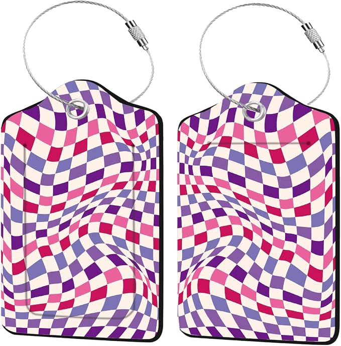 2 Pack Checkered Luggage Tags for Suitcases, Plaid Leather Luggage Tag by Unknown