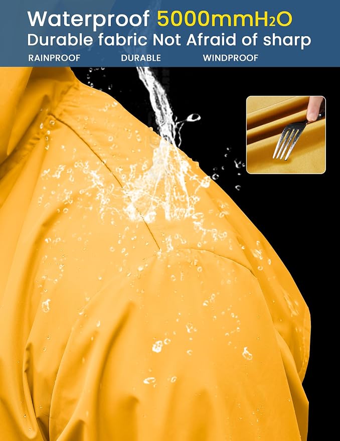 COOFANDY Men's Long Raincoat Ligtweight Rain Jacket Waterproof Outdoor Jackets - Image 3