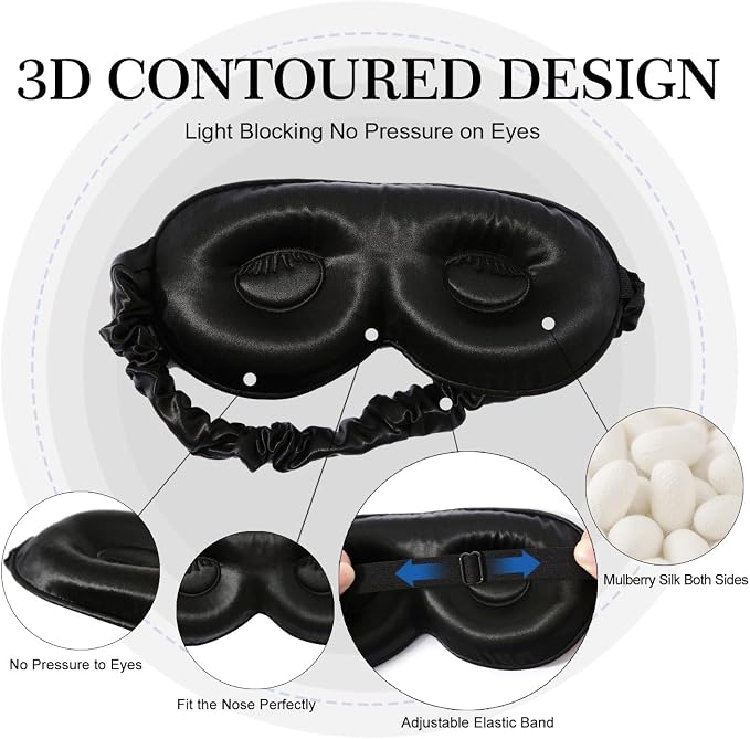 ZIMASILK Adjustable 22 Momme 100% Pure Mulberry Silk Sleep Mask, 3D Contoured - Image 2