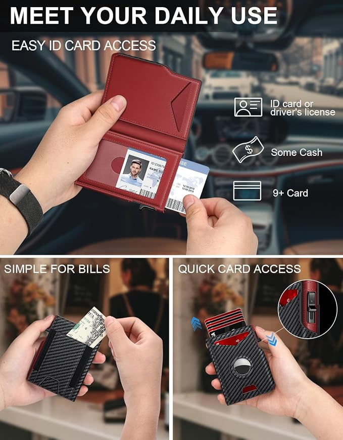 Airtag Wallet for Men, Minimalist Slim Mens Wallet Smart Pop Up Credit Card - Image 2