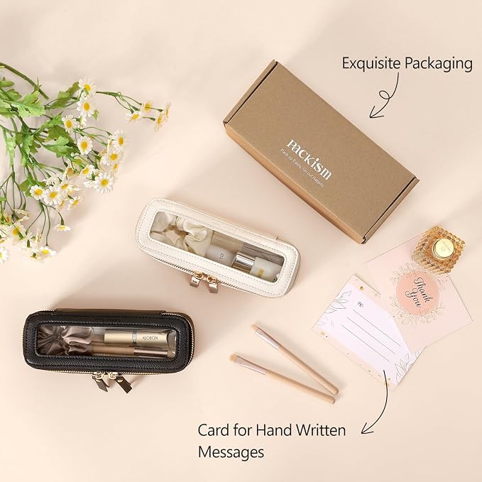 PACKISM Slim Clear Makeup Brush Bag, Pebbled Texture & Hard PU Leather Small - Image 4