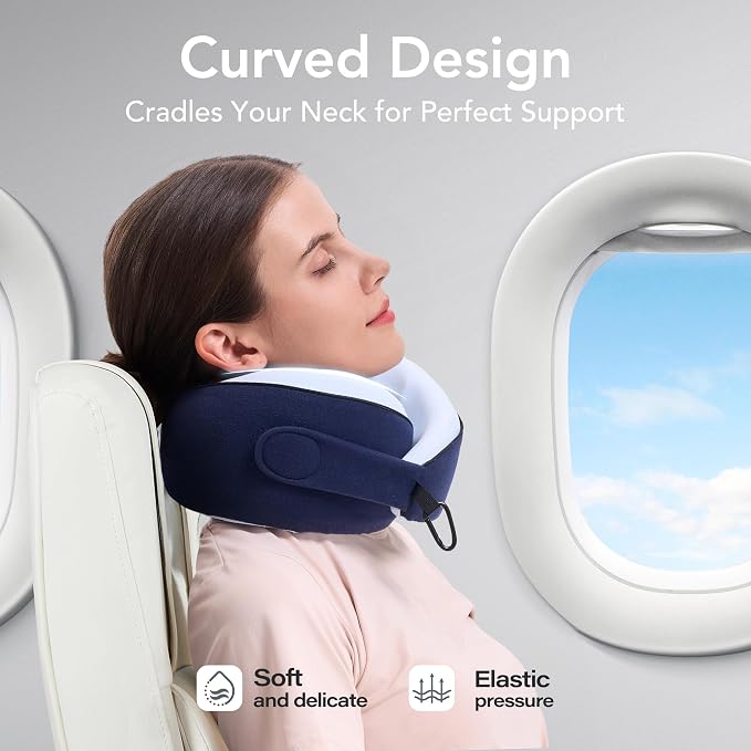 Travel Pillow, 100% Pure Memory Foam Travel Neck Pillow Airplane Neck Support - Image 4