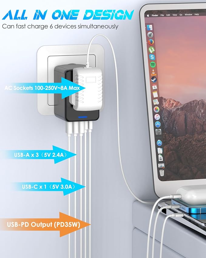 Universal Travel Adapter 35W PD Fast Charging Offers 3 USB-A Ports, 2 USB-C - Image 3