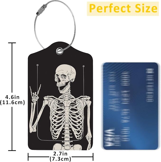 2 Pack Luggage Tag for Suitcase, Human Skeleton PU Leather Suitcase Tags - Image 2
