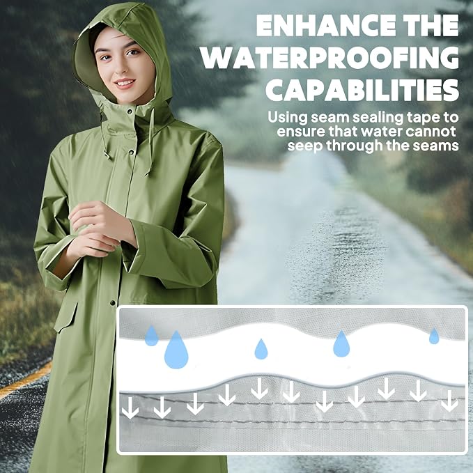 ANYOO Waterproof Rain Poncho Lightweight Reusable Hiking Hooded Coat Jacket - Image 6