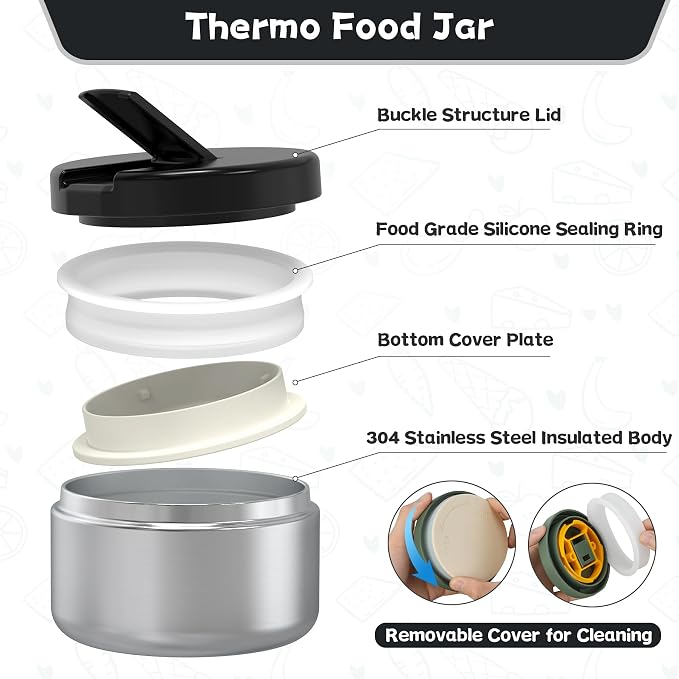 Kids Bento Lunch Box with 8oz Soup Thermo, Kids Leakproof Lunch Food Containers - Image 5
