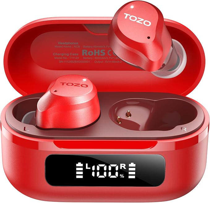 TOZO NC9 Hybrid Active Noise Cancelling Wireless Earbuds, 6 Mics ENC Clear Call by TOZO