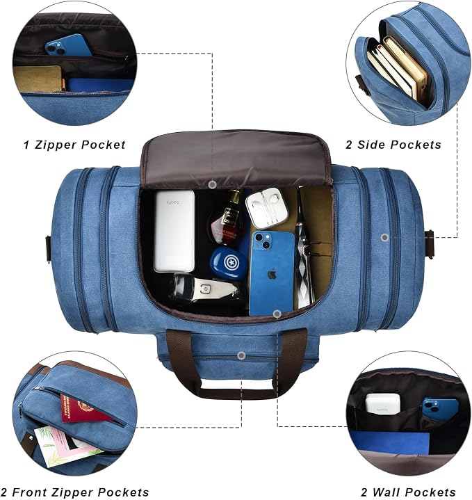 Litvyak Duffle Bag for Travel, Large 60L Canvas Travel Duffel Bags Overnight - Image 4