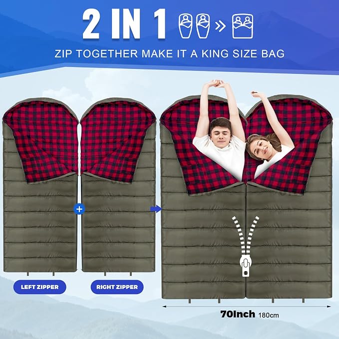 0 Degree Sleeping Bag Cotton Flannel Winter Cold Weather - Image 6