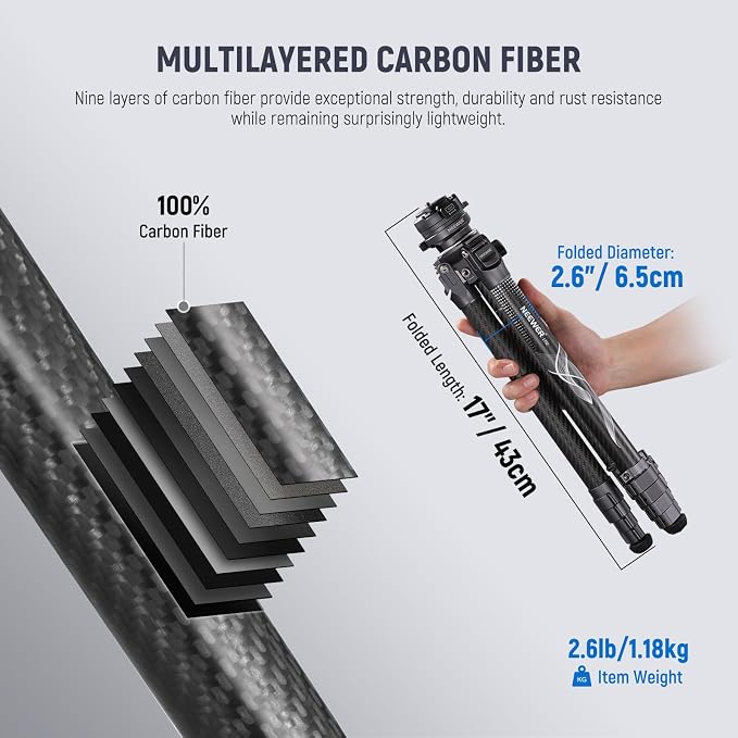 NEEWER LITETRIP LT32 62" Travel Tripod Carbon Fiber - Image 4