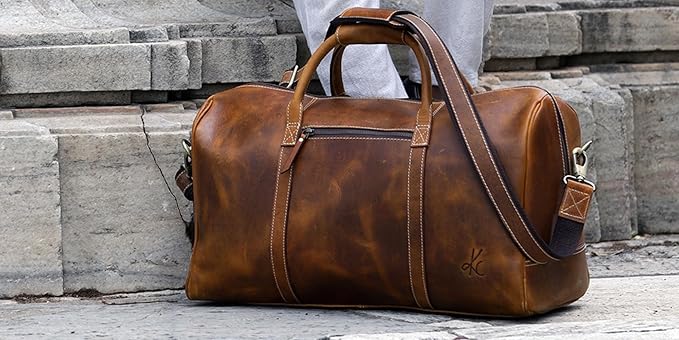 KomalC Leather Duffel Bags for Men and Women Full Grain Leather Travel - Image 6