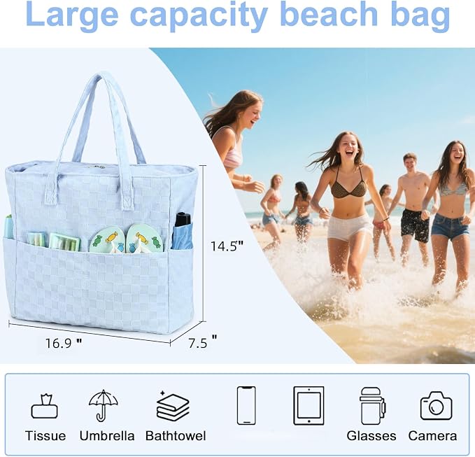 LEDAOU Large Beach Tote Bag Women Waterproof Sandproof Zipper Beach Tote Bag - Image 7