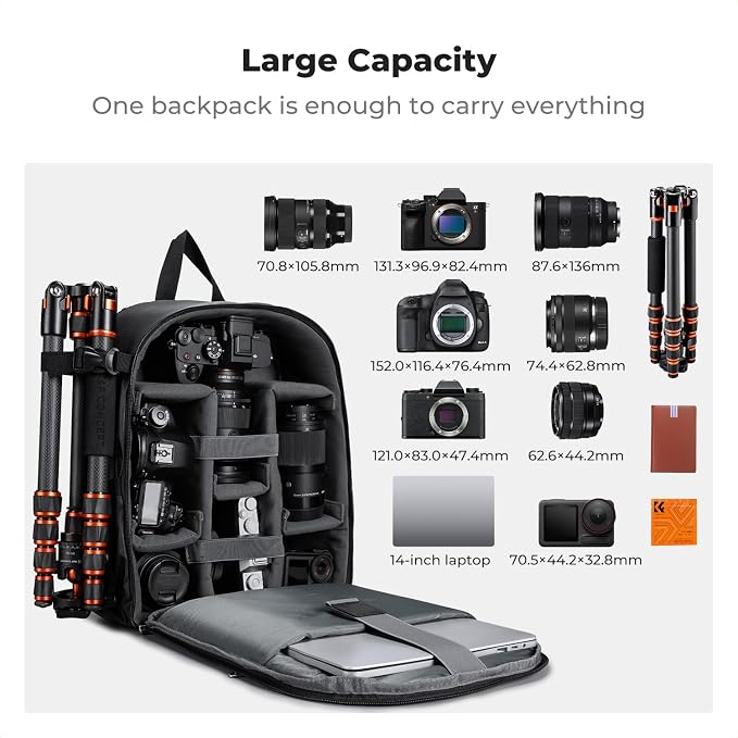 K&F CONCEPT Camera Backpack Bag, Professional DSLR/SLR/Mirrorless Camera Bag - Image 3