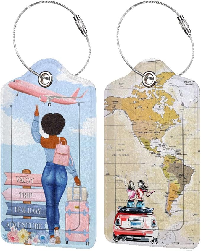 2 Pack Travel Luggage Tags for Suitcases Women Men Kids, Bag Tags for Leather by South+Feather