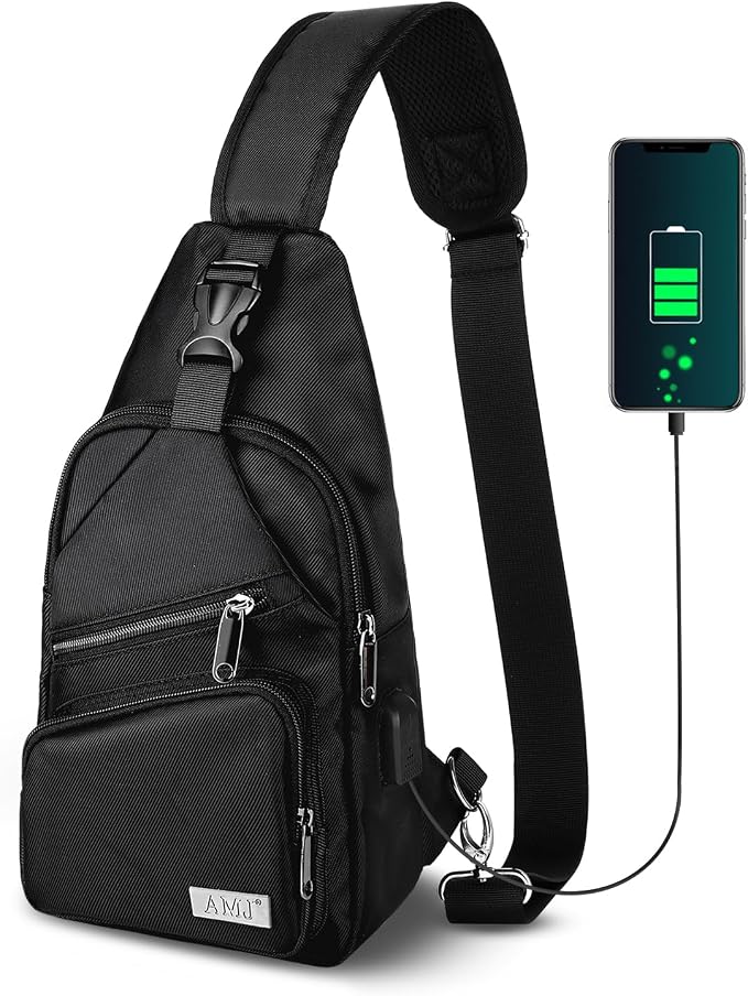 AMJ Crossbody Sling Bag Men Women, Casual Shoulder Backpack, Chest Daypack by AMJ