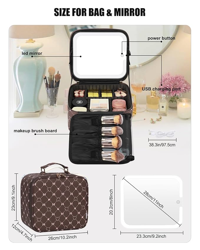 Relavel Travel Makeup Bag With LED Mirror, Portable Cosmetic Organizer Bag with - Image 2