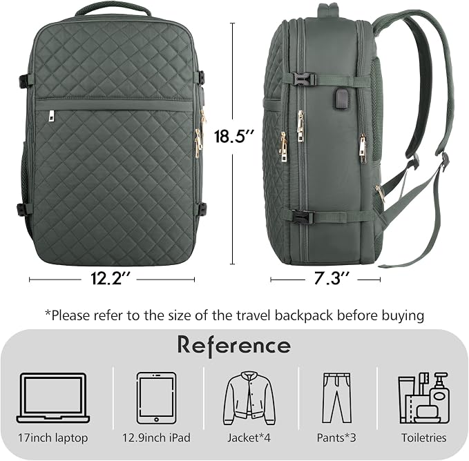 MOMUVO Large Travel Backpack Women, Flight Approved Carry On Backpack, Water - Image 6