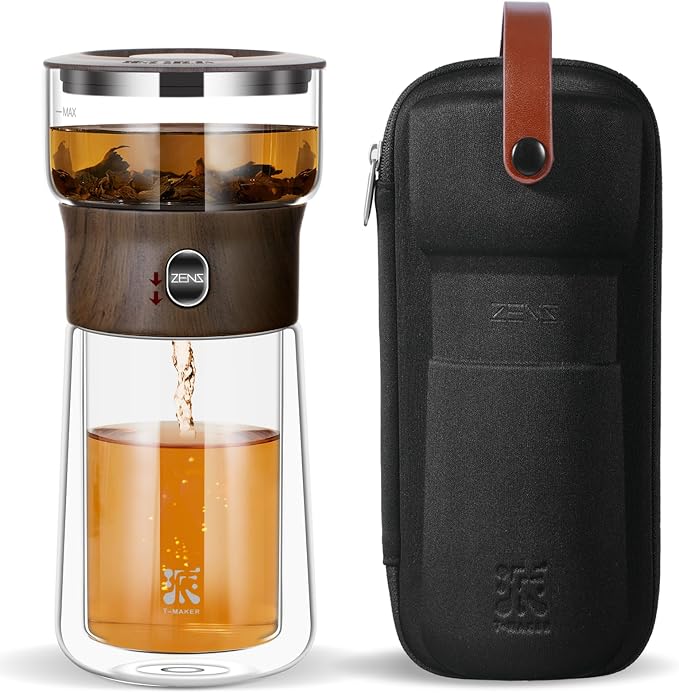 ZENS Modern Glass Infuser Teapot, One Touch Tea Maker by ZENSLIFESTYLE
