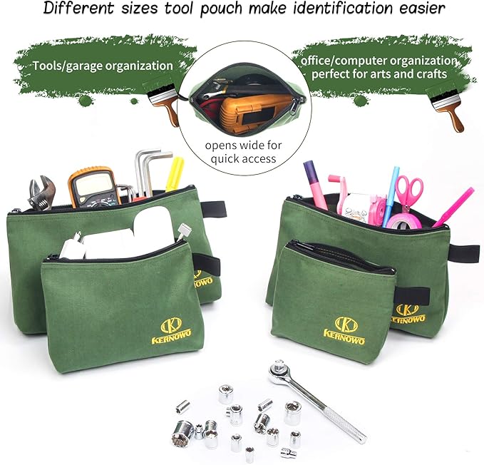 4 Pcs Upgrade Canvas Zipper Tool Pouch, 20 oz Heavy Duty Tool Bag, Water - Image 4