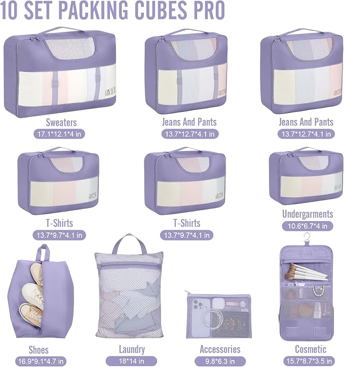 Veken 10 Set Packing Cubes for Travel Essential, Suitcase Organizer Bags in 4 - Image 2