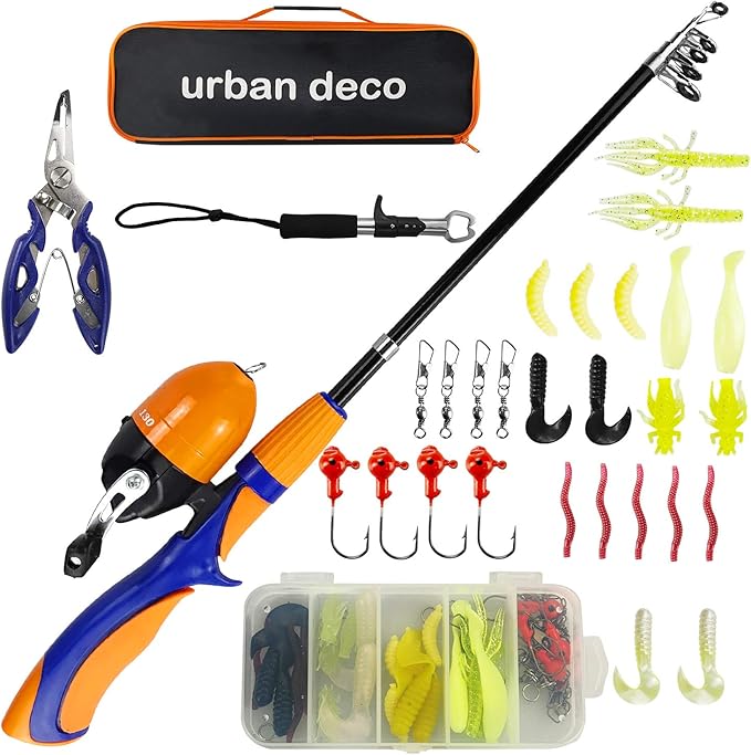Urban Deco Kids Fishing Pole Set Portable Telescopic Kids Fishing Rod and Reel by UrbanDeco