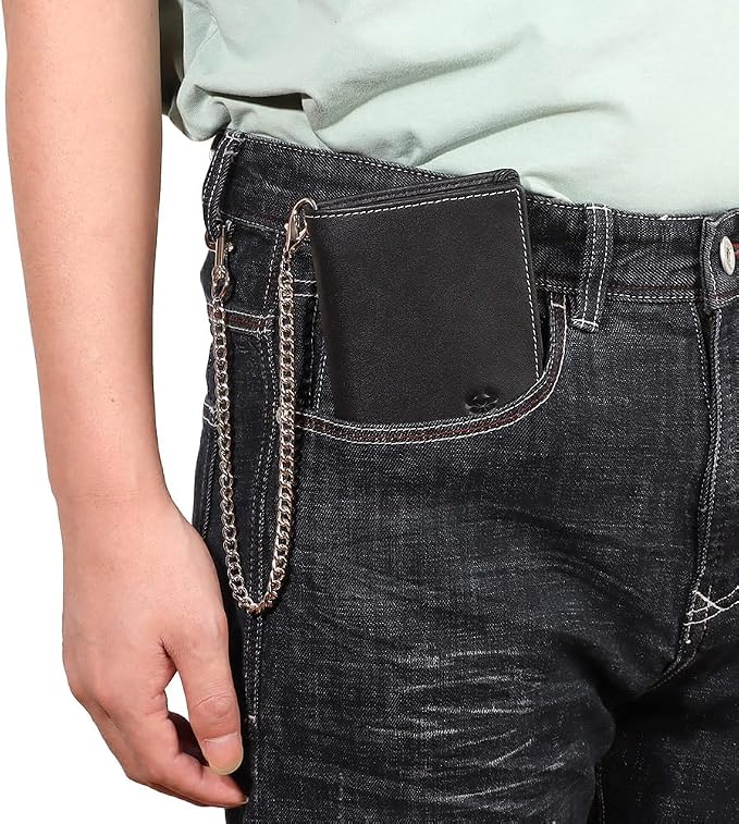 Holder for AirTag Men's Wallet Genuine Leather Purse RFID Blocking Bifold - Image 3