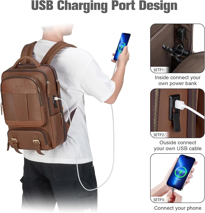 Tzowla Leather Laptop Backpack, Bag - Image 3