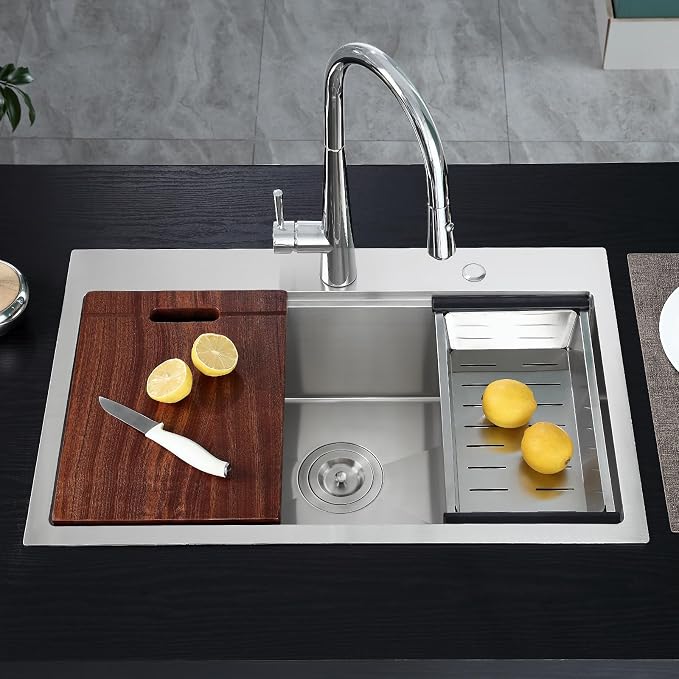 POPFLY 28 x 20 Inch Kitchen Sink, 28 Inch Stainless Steel Top Mount Drop in - Image 2