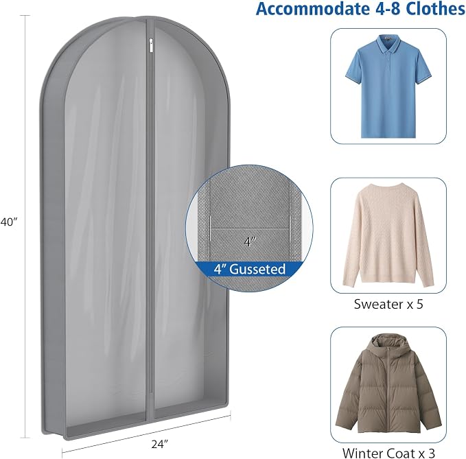 Zilink 40" Suit Bags for Closet Storage Clear Mink Coat Storage Bag Hanging - Image 3