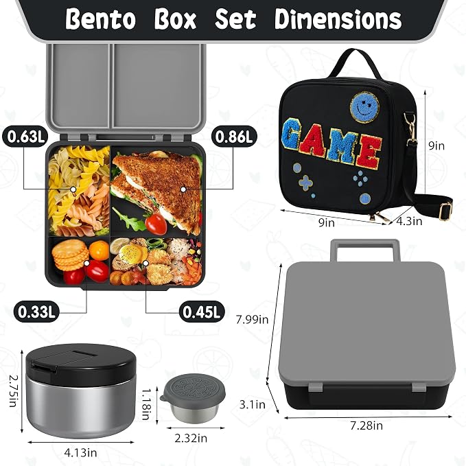 Kids Bento Lunch Box with 8oz Soup Thermo, Kids Leakproof Lunch Food Containers - Image 6