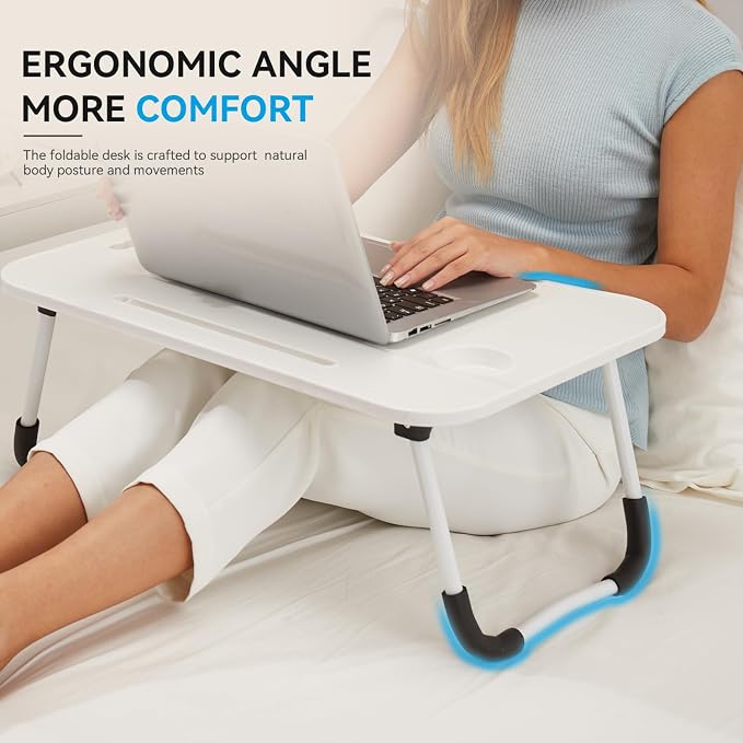 BUYIFY Folding Lap Desk, 23 Inch Portable Wood White Laptop Bed Desk Lap Desk - Image 3