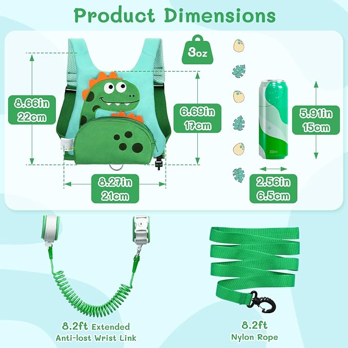 Dr.meter 3 in 1 Toddler Harness Leash + 8.2ft Anti Lost Wrist Link, Cute - Image 7