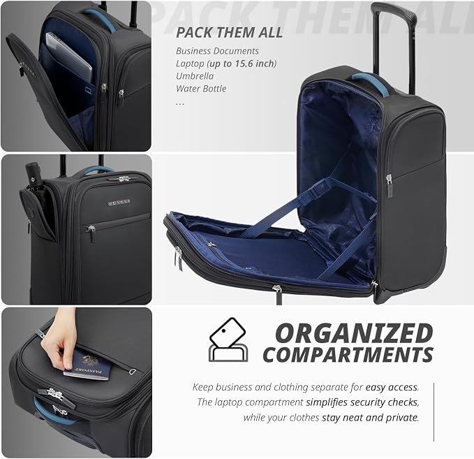Verage Under Seat Luggage with Wheels, Softside Expanable Small Suitcase Carry - Image 5