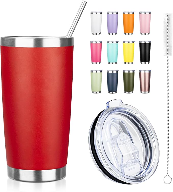 20oz Tumbler with Straw and Brush, Stainless Steel Vacuum Insulated tumbler by Unknown