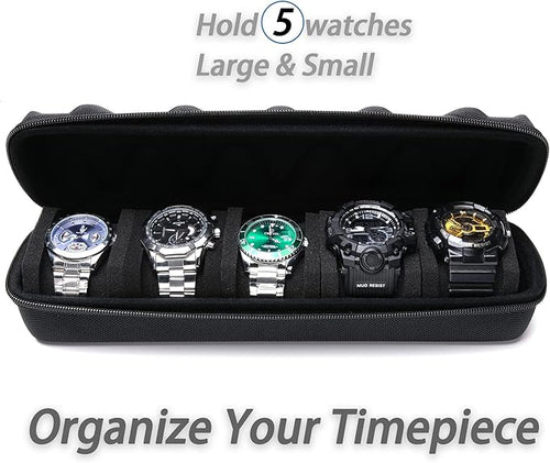 5 slots Hard men's watch travel case, Portable zipper storage organizer box - Image 2