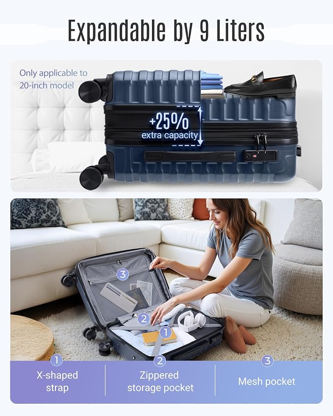 LIGHT FLIGHT Luggage Sets, Carry On Luggage 22x14x9 Airline Approved, Carry On - Image 4