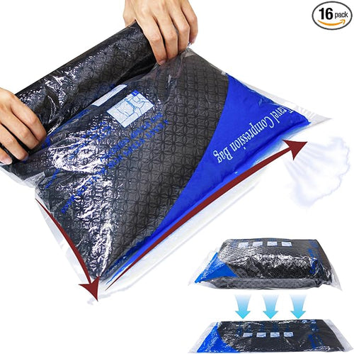 16 Pack Compression Bags for Travel | Vacuum Seal Storage Bags for Luggage & by MEIQIHOME