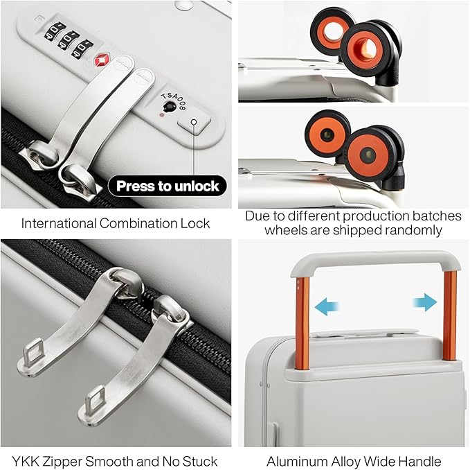 mixi Checked Luggage Wide Handle Luxury Design Rolling Travel Suitcase PC - Image 4