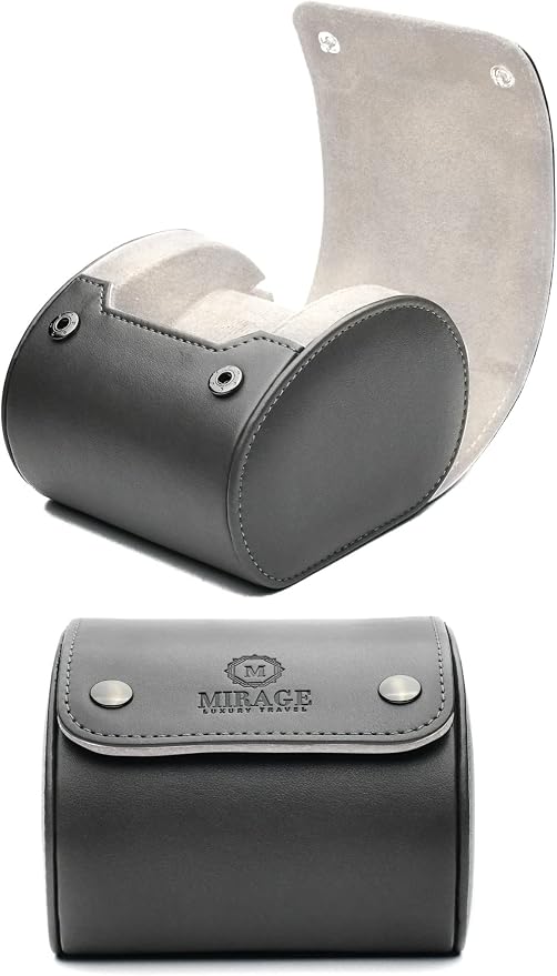 Gray/Ivory - 1 Watch Travel Case by MirageLuxuryTravel