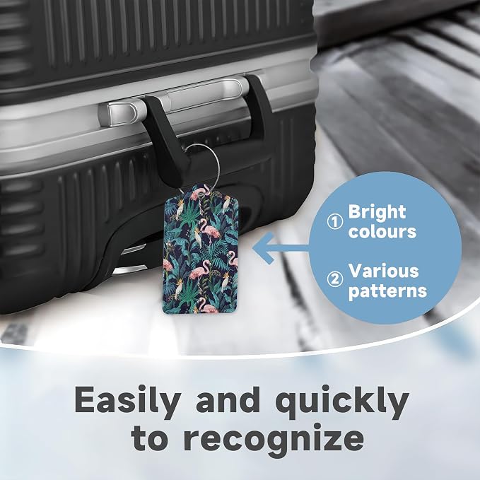 2 Pack Luggage Tag for Suitcase, Flamingo Parrots Leather Suitcase Tags - Image 4
