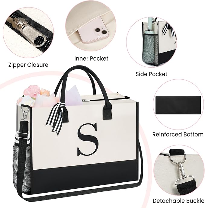 BAGAIL Initial Tote Bag, Personalized Birthday Gifts - Image 6