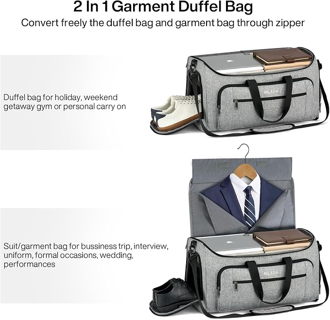 MILADA Convertible 2-in-1 Garment Duffel Weekender Bag Carry On Garment Bags - Image 8