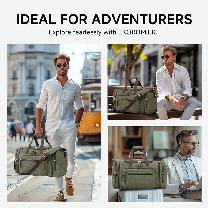 Canvas Expandable Duffle Bag for Men Traveling, Luggage Travel Bag Weekender - Image 2