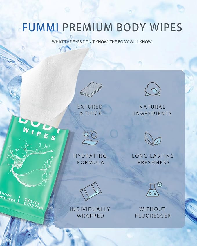 FUMMI 300 Pack Body Wipes – Large Individually Packaged Bath Wipes - Image 6
