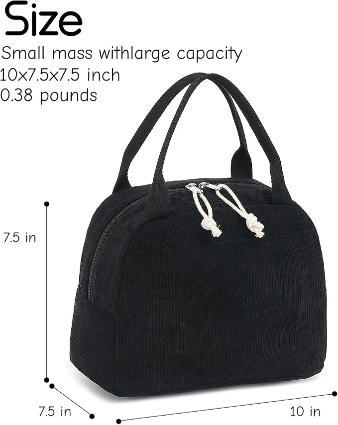 Bluboon Lunch Bag for Women Men Cute Corduroy Lunch Tote Bags Reusable - Image 2