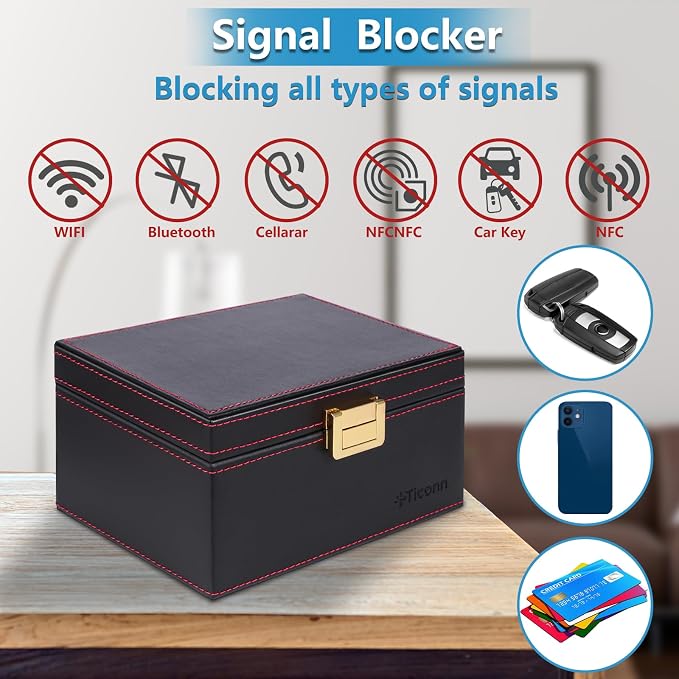 TICONN Faraday Box, Car Key Fob Protector, PU Leather Signal Blocker - Image 4